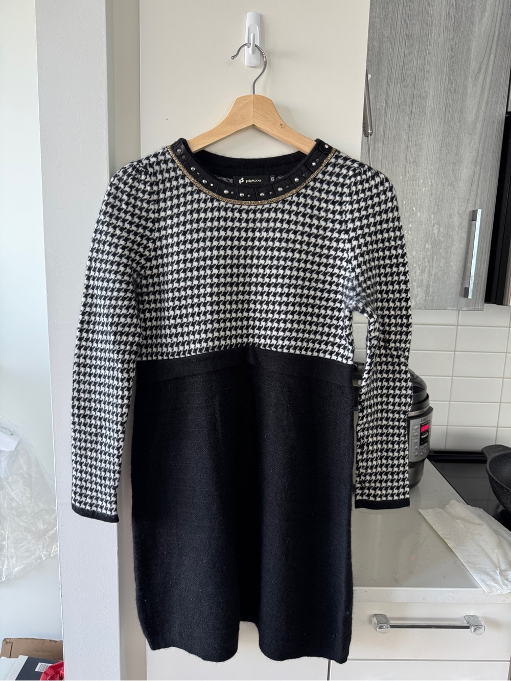 Black & White Houndstooth Knit Dress